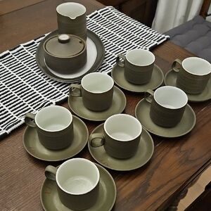 Elegant Olive Green Stoneware Tea Set